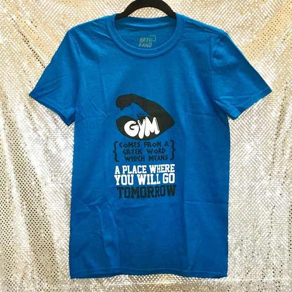 NWOT Graphic Tee T-Shirt Mens Gym Definition Muscle Flex Turq Cotton Gildan - Picture 2 of 2